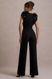Elma Black Straight Leg Jumpsuit With Embellished Bows