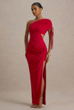 Trance Red Asymmetric Maxi Dress With Split