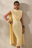 Lysandria Lemon High Neck Midi Dress With Draped Detailing