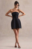 Anniston Black Bandeau Tailored Buttoned Mini Dress