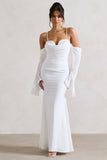 Rhiannon Cream Draped Flared Sleeve Fishtail Maxi Dress