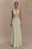 Dinah Lace And Satin Maxi Dress Lemon
