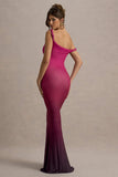 Exotic Berry Ombre Twisted Asymmetric Maxi Dress