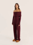 Dark Red Bardot Foldover Top
