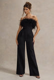 Delta Black Feather Bandeau Wide Leg Jumpsuit