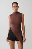 Suong High Neck Gathered Top Mocha