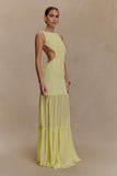 Haille Knit Chiffon Maxi Dress Lemon