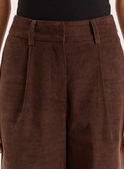 Chocolate Belted Turn Up Cord Wide Leg Trousers Hughes