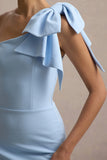 Ambretta Powder Blue One Shoulder Midi Dress With Bow
