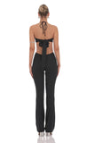 Shimmer Ribbed Cutout Jumpsuit in Black