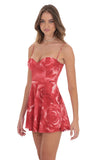 Rose Mesh Corset A line Dress in Red