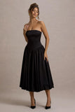 Keyton Black Satin Bandeau Midi Dress