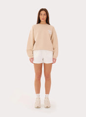 Beige Embroidered Lace Branded Oversized Sweatshirt