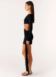 Wrapped Asymmetrical Mesh Dress Black
