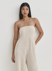 Beige Linen Bandeau Jumpsuit