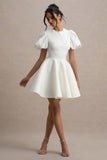 Emelia White Puff Sleeve Skater Mini Dress