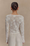 Omari Embroidery Long Sleeve Knit Top Ivory