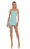 Slinky Strapless Mini Dress in Blue