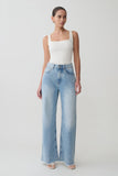 Sebastian Straight Leg Denim Jeans With Fray Hem Washed Light Blue