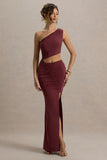 Sena Burgundy Asymmetric Maxi Dress With Cut Out Details