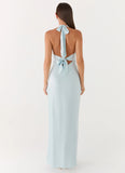 Heavy Hearted Satin Maxi Dress Ice Blue