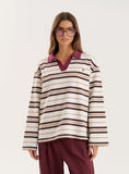 Cream And Chocolate Stripe Contrast Collar Rugby Top