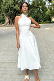 Saint Malo White Halter Neck Midi Dress