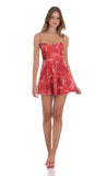 Rose Mesh Corset A line Dress in Red