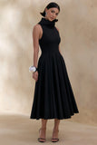 Exclusivity Black High Neck Midi Dress
