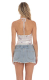 Mesh Floral Halter Top in White