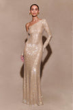 Marcia Diamante Long Sleeve Maxi Dress Nude