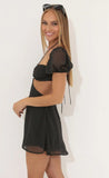 Chiffon Dot Puff Sleeve Dress in Black