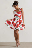 Alia Poppy Print Scoop Neck Tiered Volume Hem Mini Dress