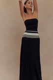 Solaris Strapless Contrast Knit Maxi Dress Black White