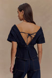 Rayne Off Shoulder Denim Top Indigo Blue
