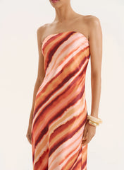 Ombre Stripe Bandeau Satin Maxi Dress