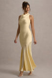 Amelita Lemon Satin Cowl Neck Maxi Dress