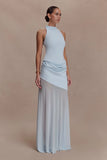 Portia Scuba And Mesh Maxi Skirt Pale Blue