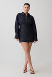 Zarah Denim Long Sleeve Mini Dress Indigo Pinstripe