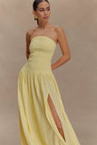 Maureen Cotton Shirring Maxi Dress Lemon