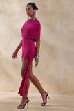 Farrah Hot Pink High Neck Draped Mini Dress With Sash