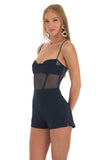 Mesh Corset Romper in Navy