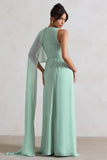 Fairytale Sage Plunge Neck Chiffon Maxi Dress With Cape Sleeve