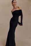 Josie Off Shoulder Mesh Maxi Dress Black