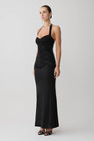 Hoai Gathered Slinky Halter Maxi Dress Black