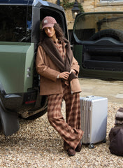 Brown Check Print Straight Leg Trousers