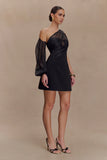 Effie Organza One Sleeve Mini Dress Black