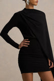 Celeste Black Long Sleeve Mini Dress With Cape Sleeve