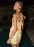 Gatiana Beaded Sequin Mini Dress Green Floral Beaded