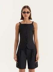 Black Square Neckline Tailored Waistcoat